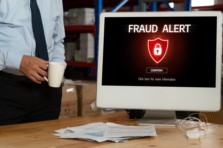 A fraud alert on a computer