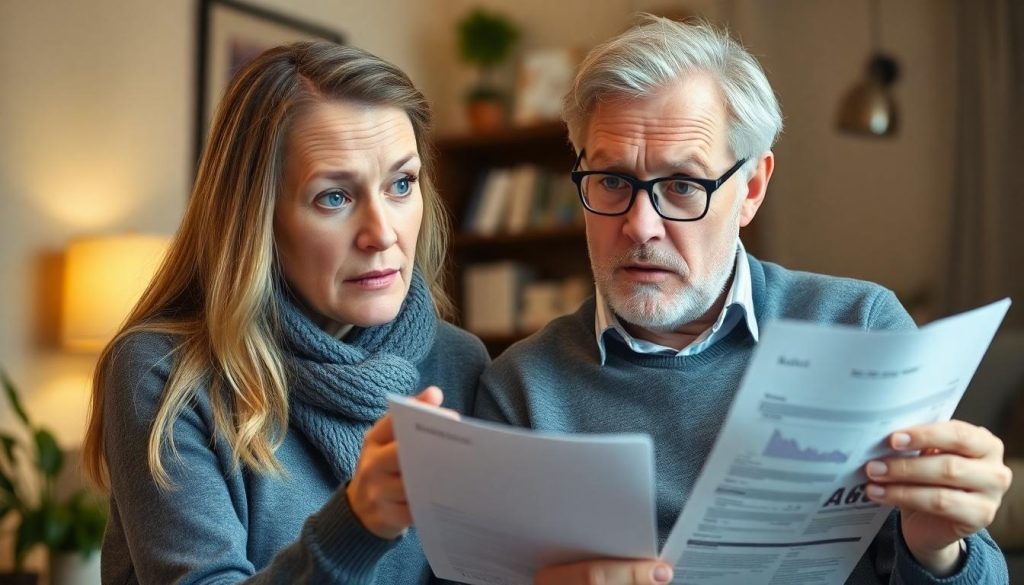 An elderly man and his daugther checking his bank statements to see if he's a Coutts & Co Bank fraud victim.
