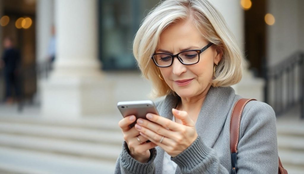A woman checking her banking app to see if she's been the victim of Bank fraud.