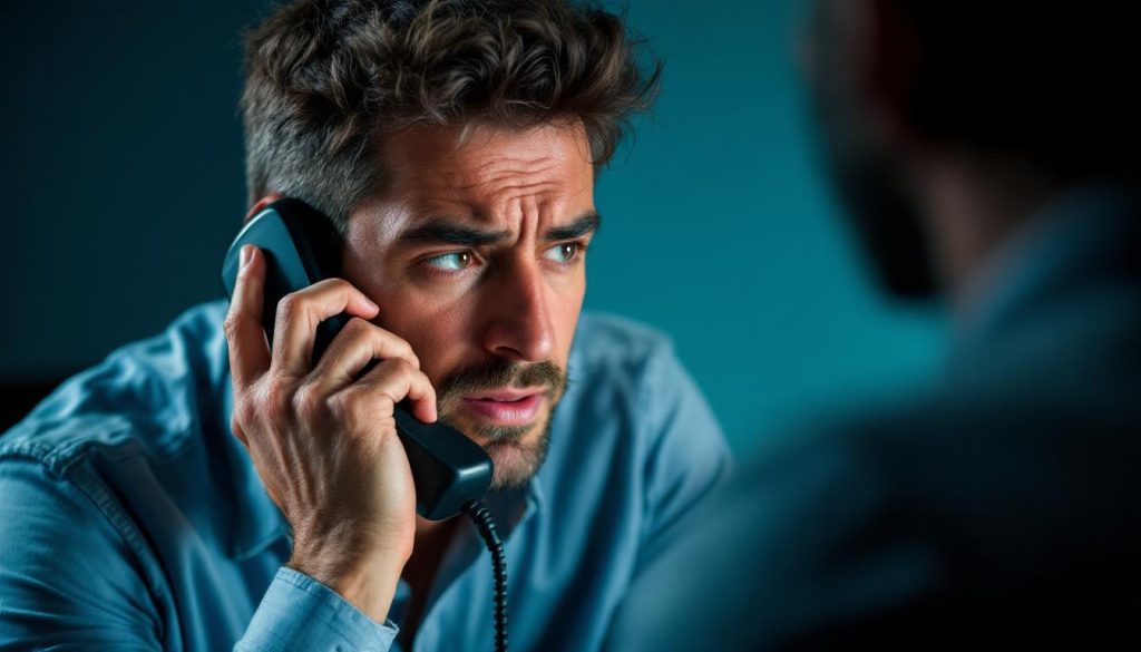 A man looking concerned while on the phone checking if he's been the victim of a Zopa Bank Fraud