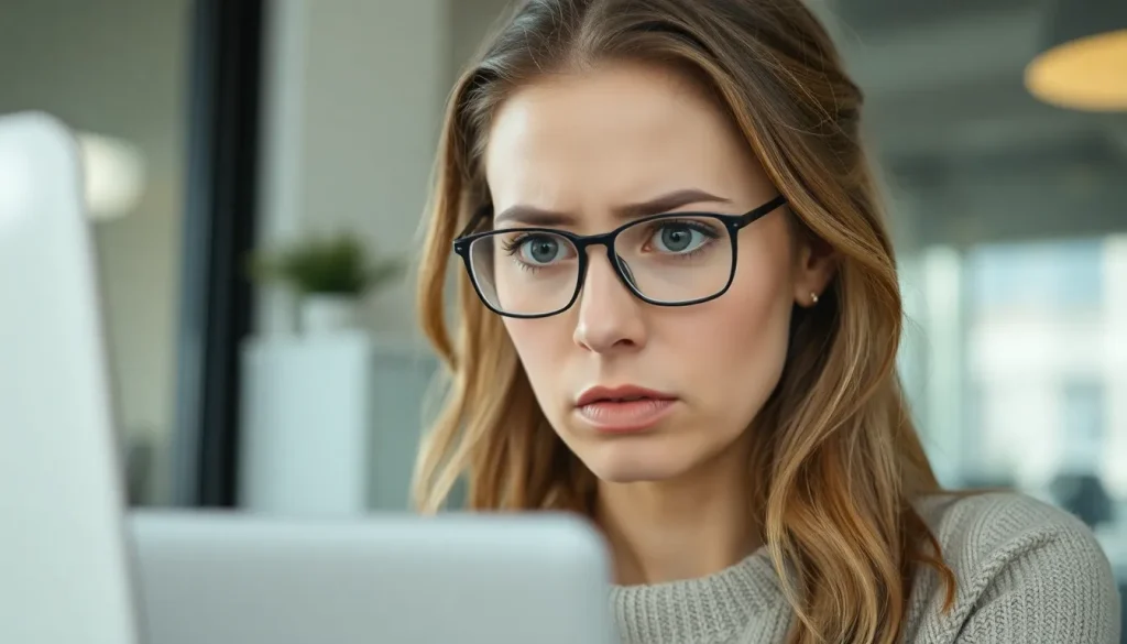 A photo of a woman reading a suspicious email on her computer