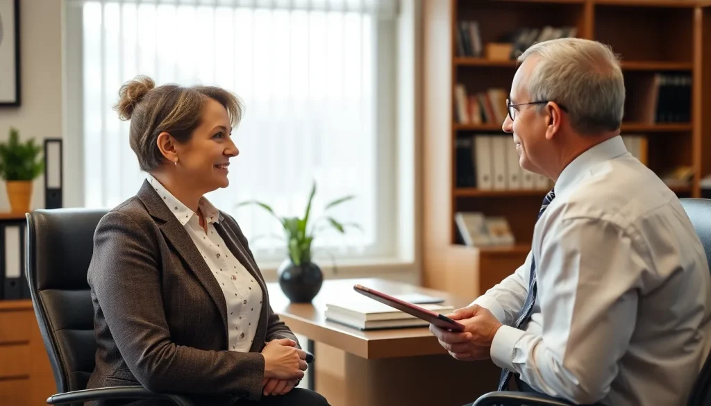 A woman discussing her case with a fraud recovery specialist